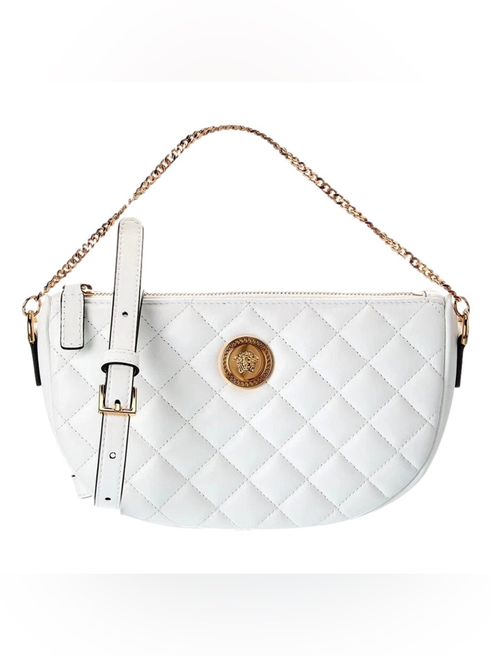 Versace White Quilted Shoulder Bag with Gold Medallion